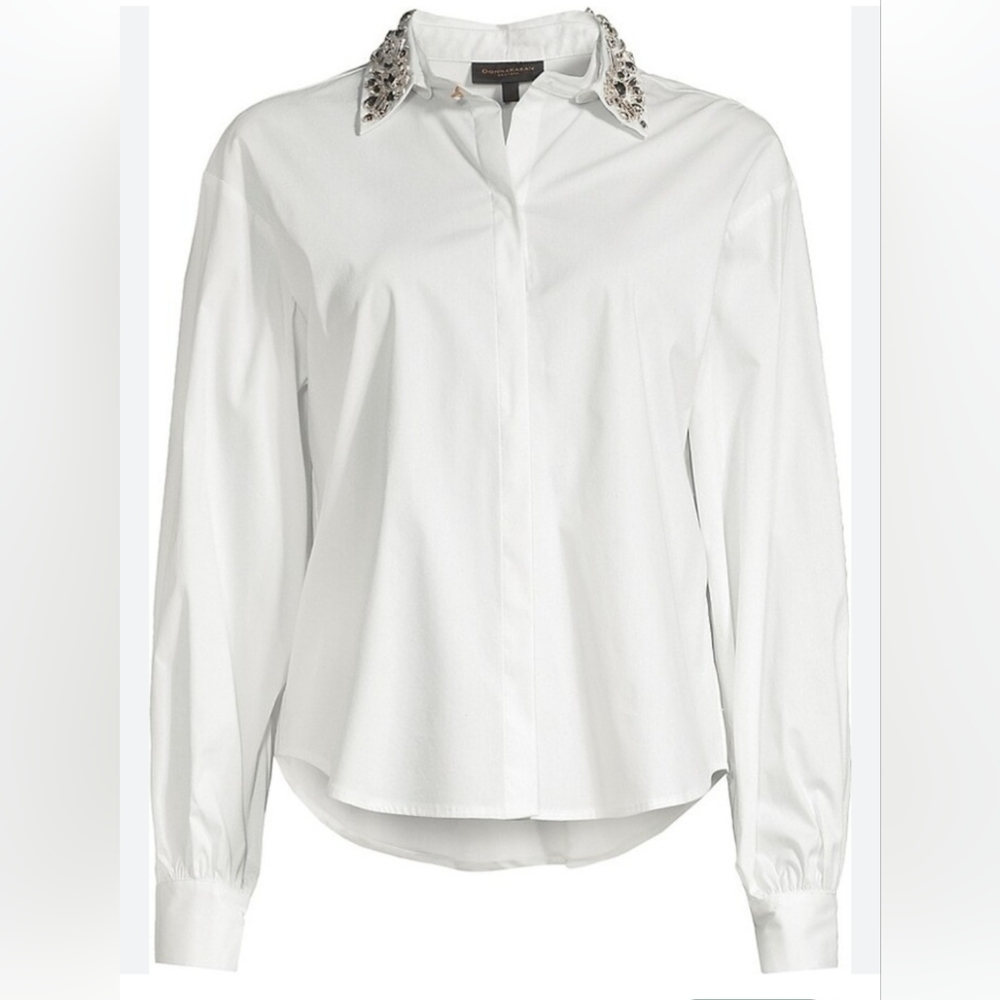 Women's White Blouse Embelleshed collar size L by Donna Karan NY